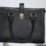 Classic Black Croc-Embossed Leather Handbag