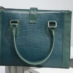 Elegant Dark Green Croc-Textured Leather Handbag
