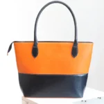 Classic Two-Tone Leather Tote Hand Bag