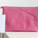 Compact Pink Leather Zipper Pouch